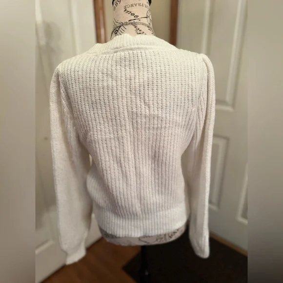 WHBM CROP white cardigan with rhinestone buttons and puff sleeve - Picture 6 of 13